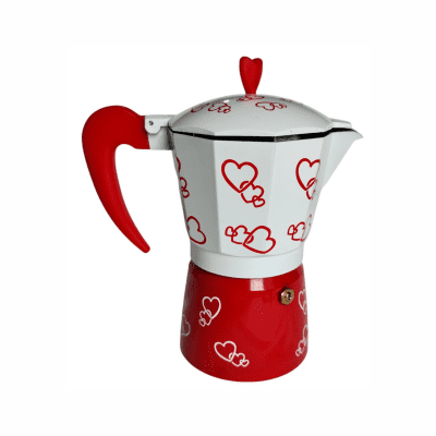 GRECA GENERICA 6 TAZAS BLANCA & ROJA CORAZONES