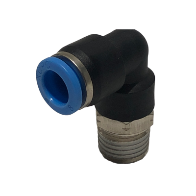 CODO PLASTICO 1/4 M/NPT NIQUELADO X 5/16 (8 MM) ACOPLE RAPIDO