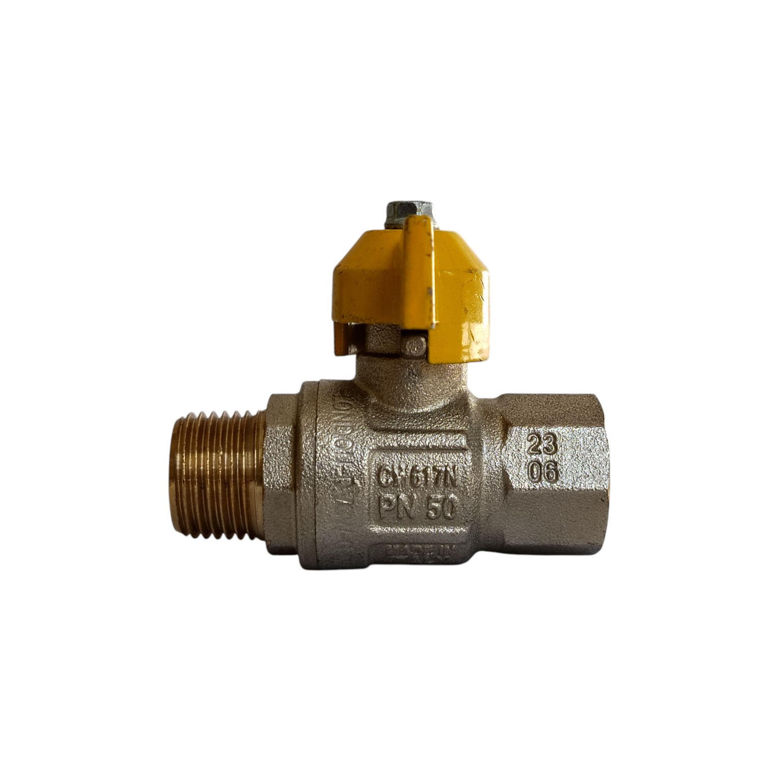 LLAVE DE PASO DE BOLA N.69 1/2 M & H/NPT TIPO MARIPOSA AMARILLA